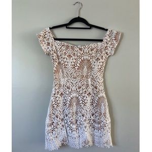 boohoo lace overlay bardot dress